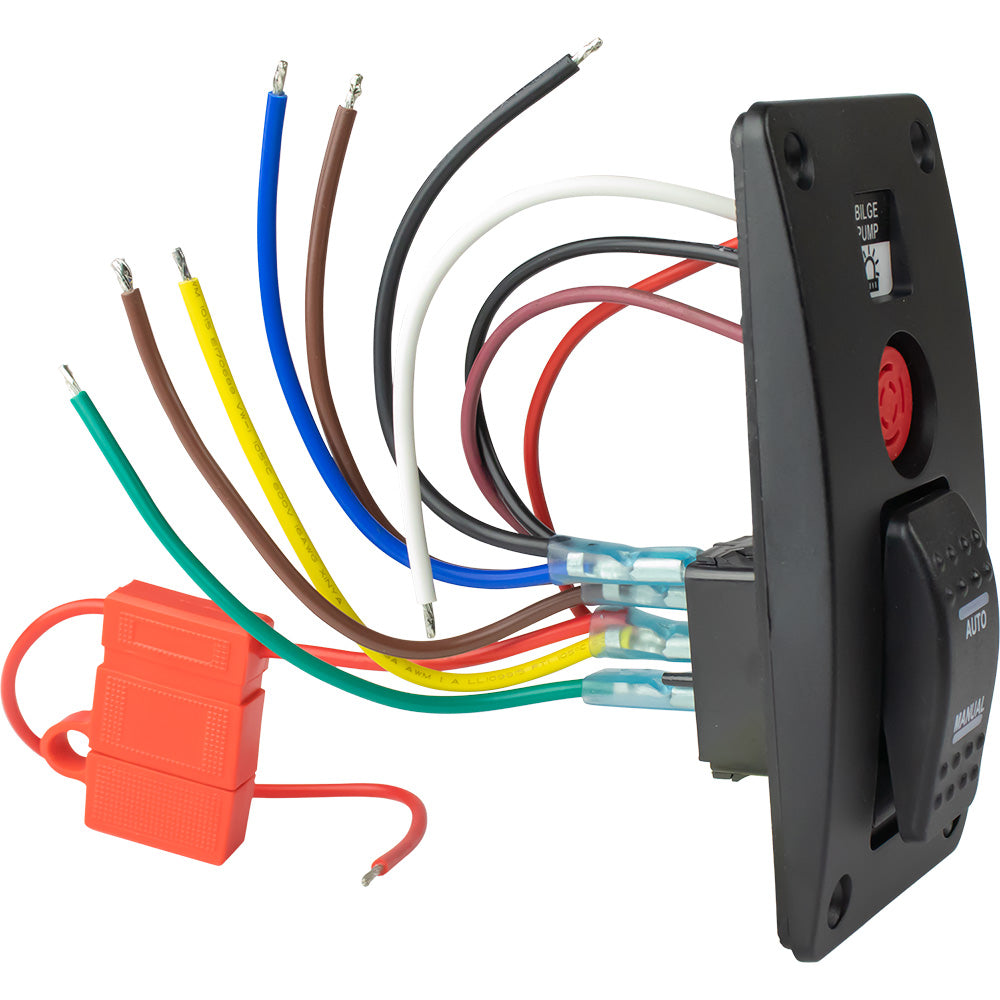 Sea-Dog 423037-1 Bilge Pump Water Alarm Panel with Automatic/Manual Switch, 12V Black ABS