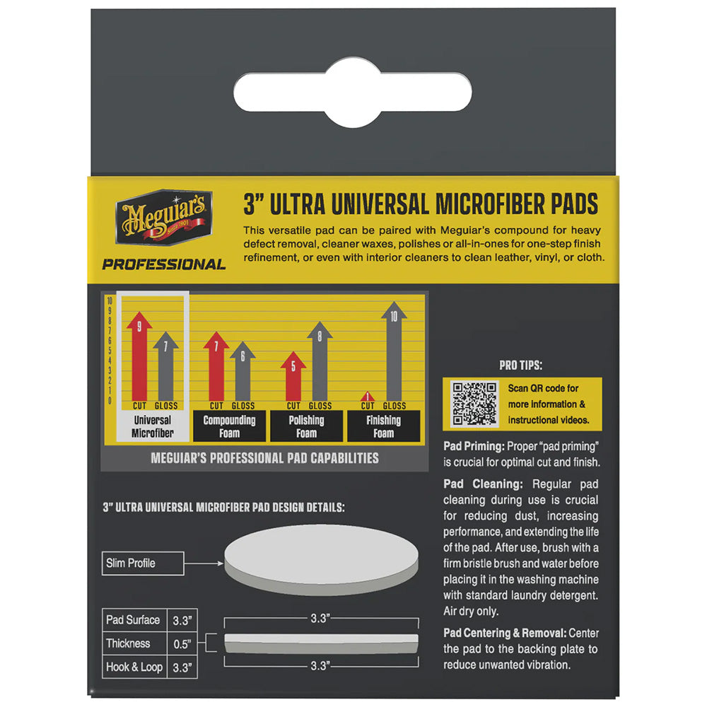 Meguiar's Professional 3-Inch Ultra Universal Microfiber Pads – 3-Pack for Effective Paint Correction and Detailing