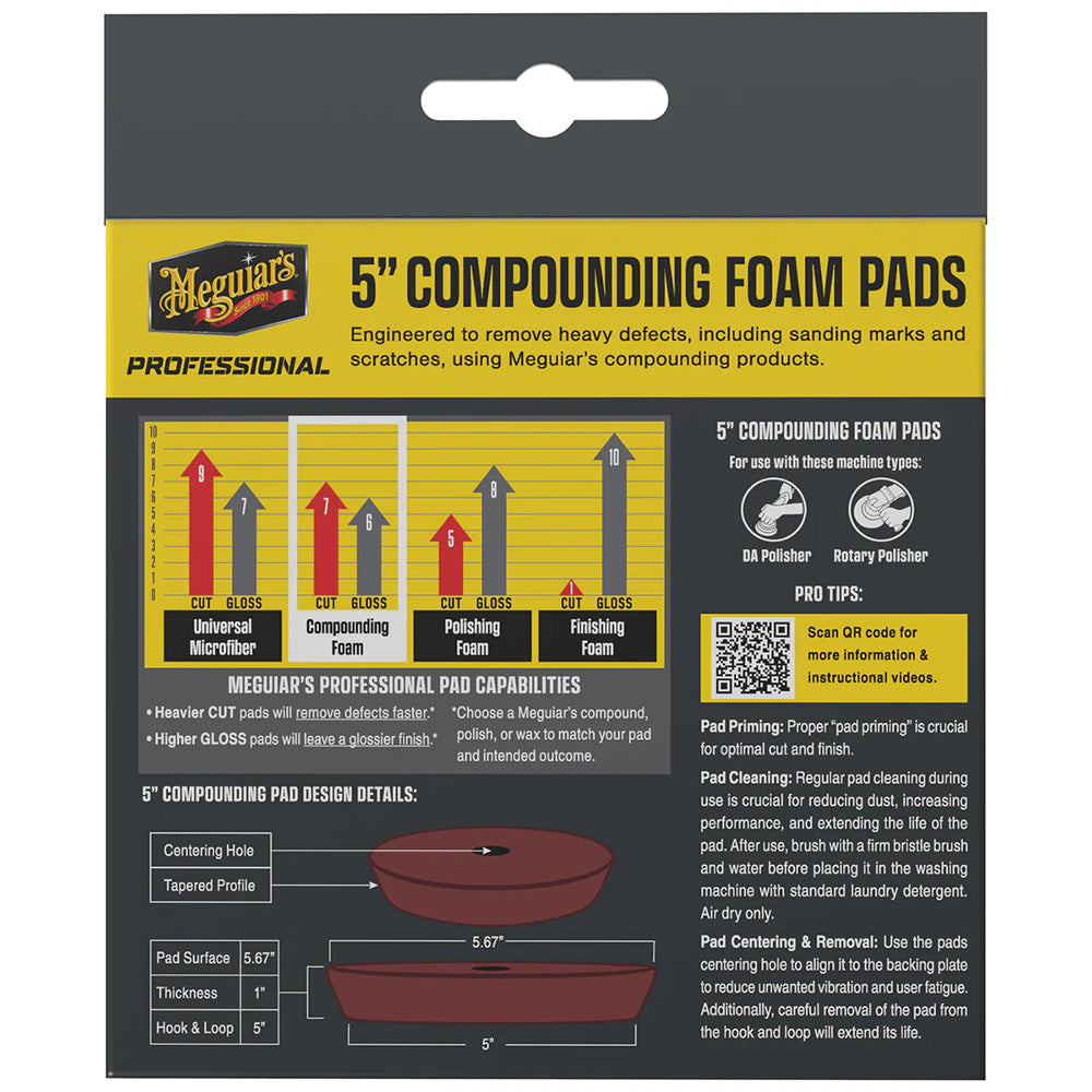 Meguiar's Professional 5-Inch Compounding Foam Pads – 2-Pack for Heavy Surface Defect Removal