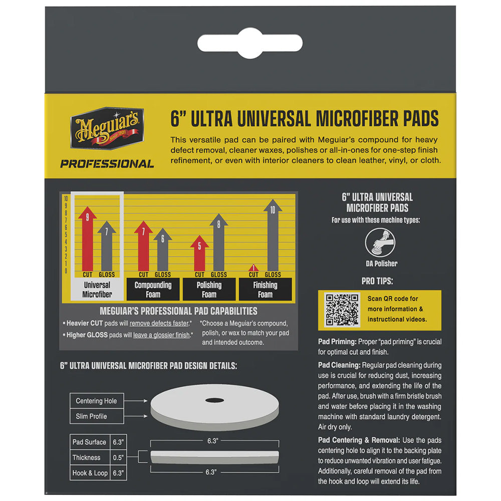 Meguiar's Professional 6-Inch Ultra Universal Microfiber Pads - 2 Pack for Paint Correction and Detailing