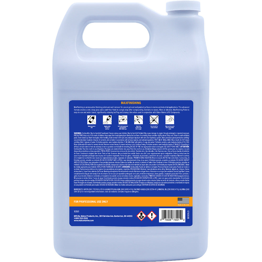 Malco MaxFinishing Polish - 1 Gallon for Deep, Swirl-Free Shine on Gel Coat and Fiberglass