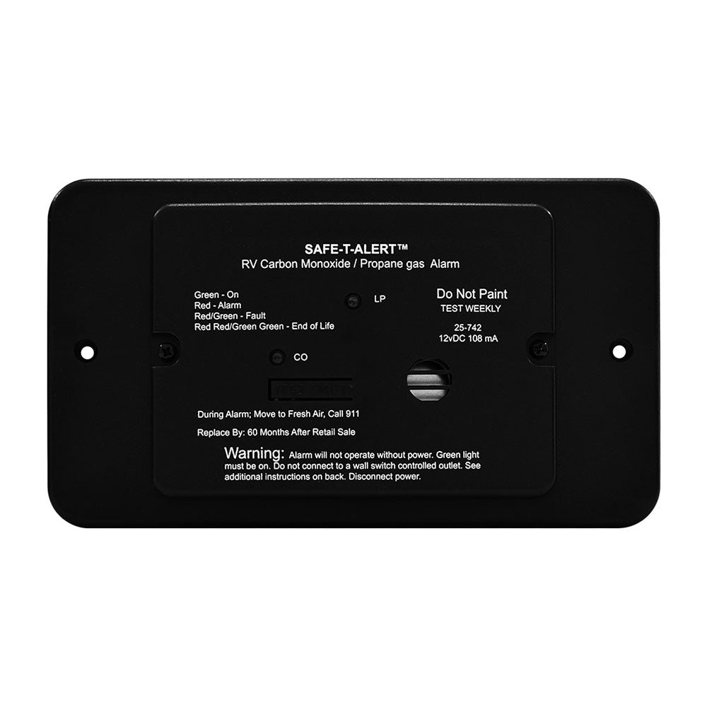 Safe-T-Alert 25 Series Flush Mount Dual Carbon Monoxide and Propane Alarm with Trim Ring - Black - 12V Hardwired