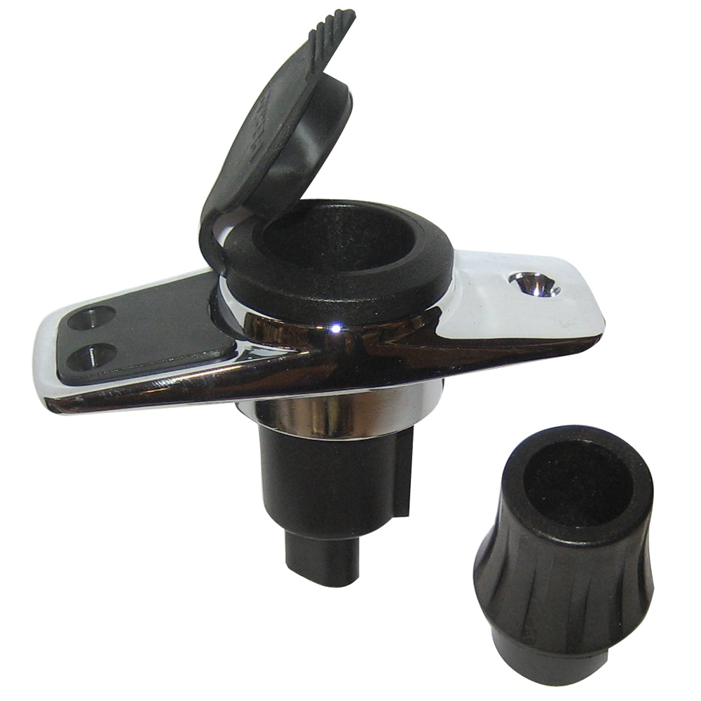Perko 1060PB0DP Locking Collar Pole Light Mounting Base, 2-Pin Plug-In, Chrome-Plated Zinc Alloy with Black Cover