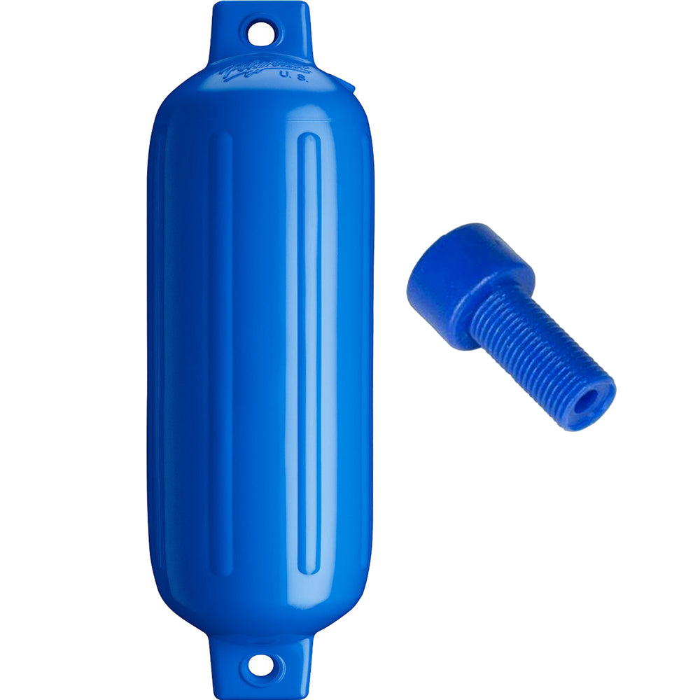 Polyform G-4 Twin Eye Fender 6.5 x 22 Inches - Blue with Inflation Adapter | Durable Marine Fender for 20-25 ft Boats