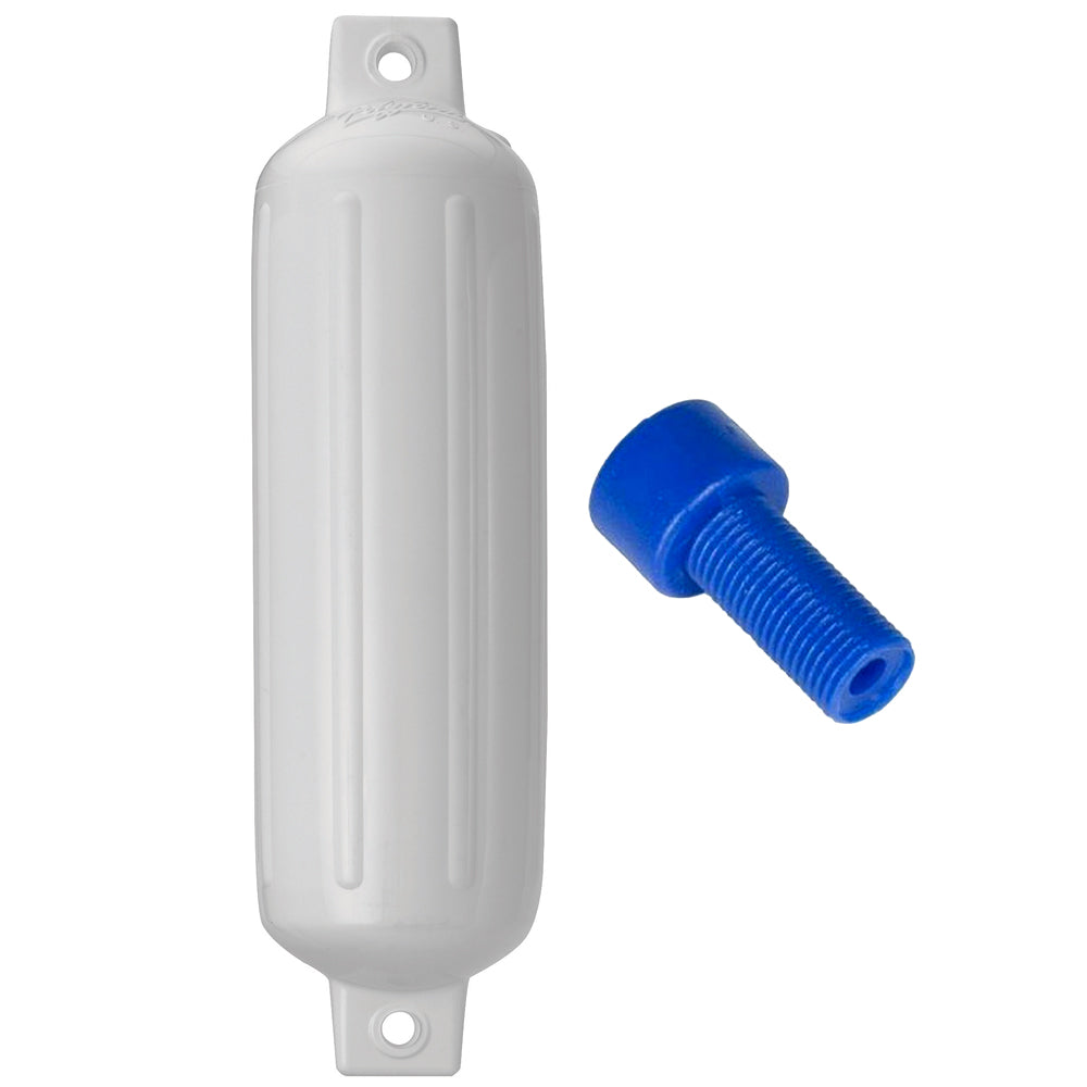 Polyform U.S. G-4 Twin Eye Fender 6.5" x 22" White with Inflatable Adapter – Durable Marine Utility Fender for 20-25 ft Boats