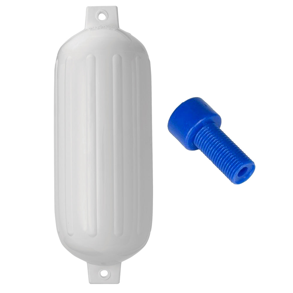 Polyform U.S. G-6 Twin Eye Fender 11" x 30" — White with Inflation Adapter for 35-40 ft Boats