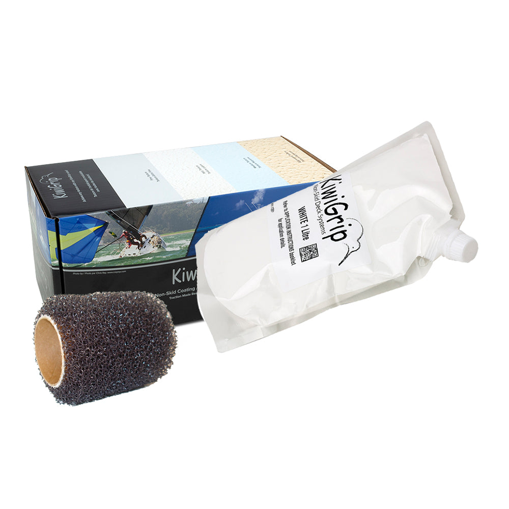 KiwiGrip 1 Liter Pouch - White with 4-Inch Roller for Durable Non-Skid Boat Deck Coating