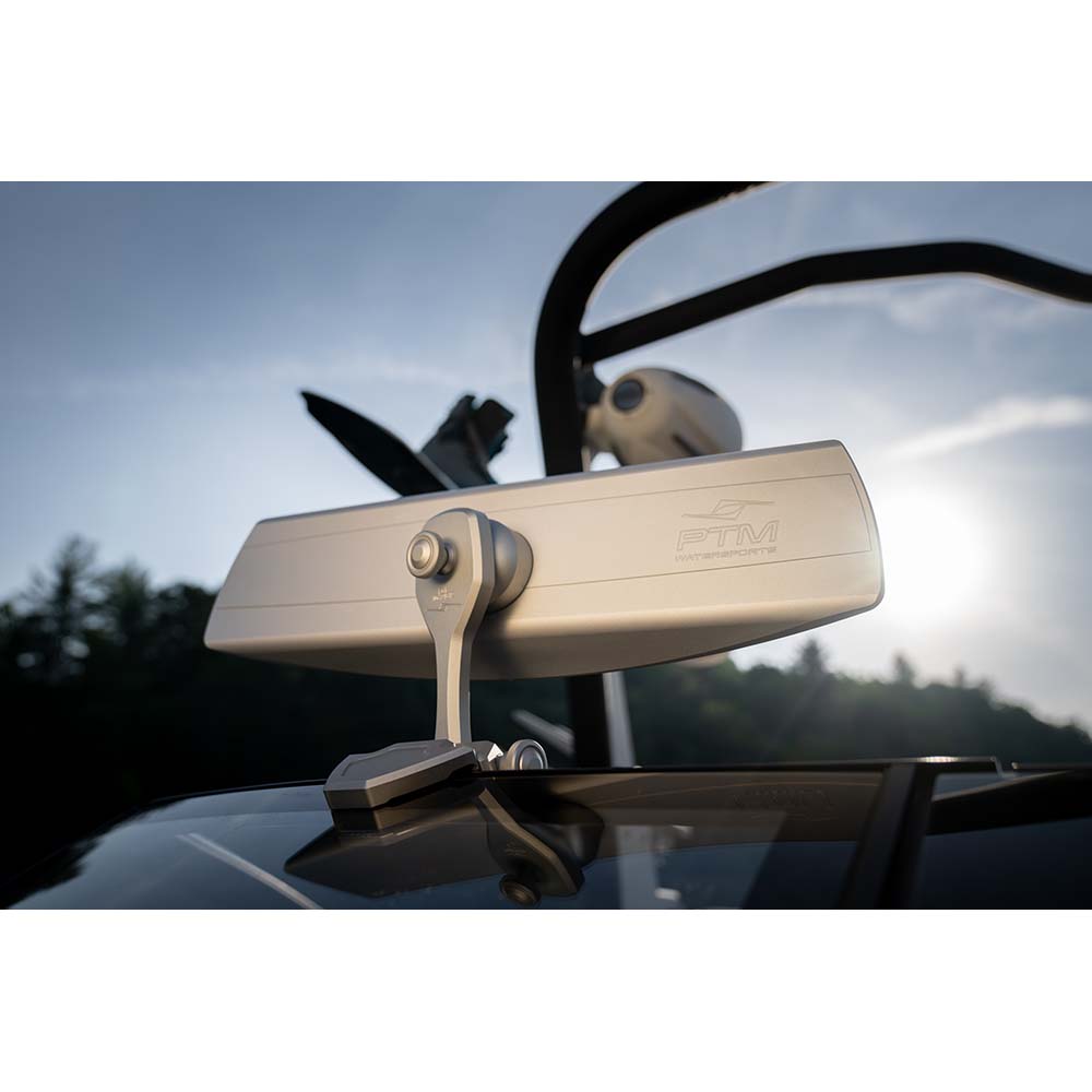 PTM Watersports VR-140 Elite Mirror & Cover Combo - Silver | 6" x 20" High-Definition Boat Mirror with Precision CNC Aluminum Housing