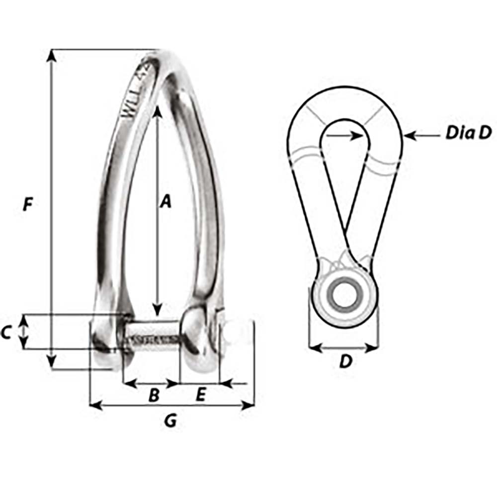 Wichard Marine 1424W Captive Pin Twisted Shackle, 8mm (5/16-Inch) 316L Stainless Steel