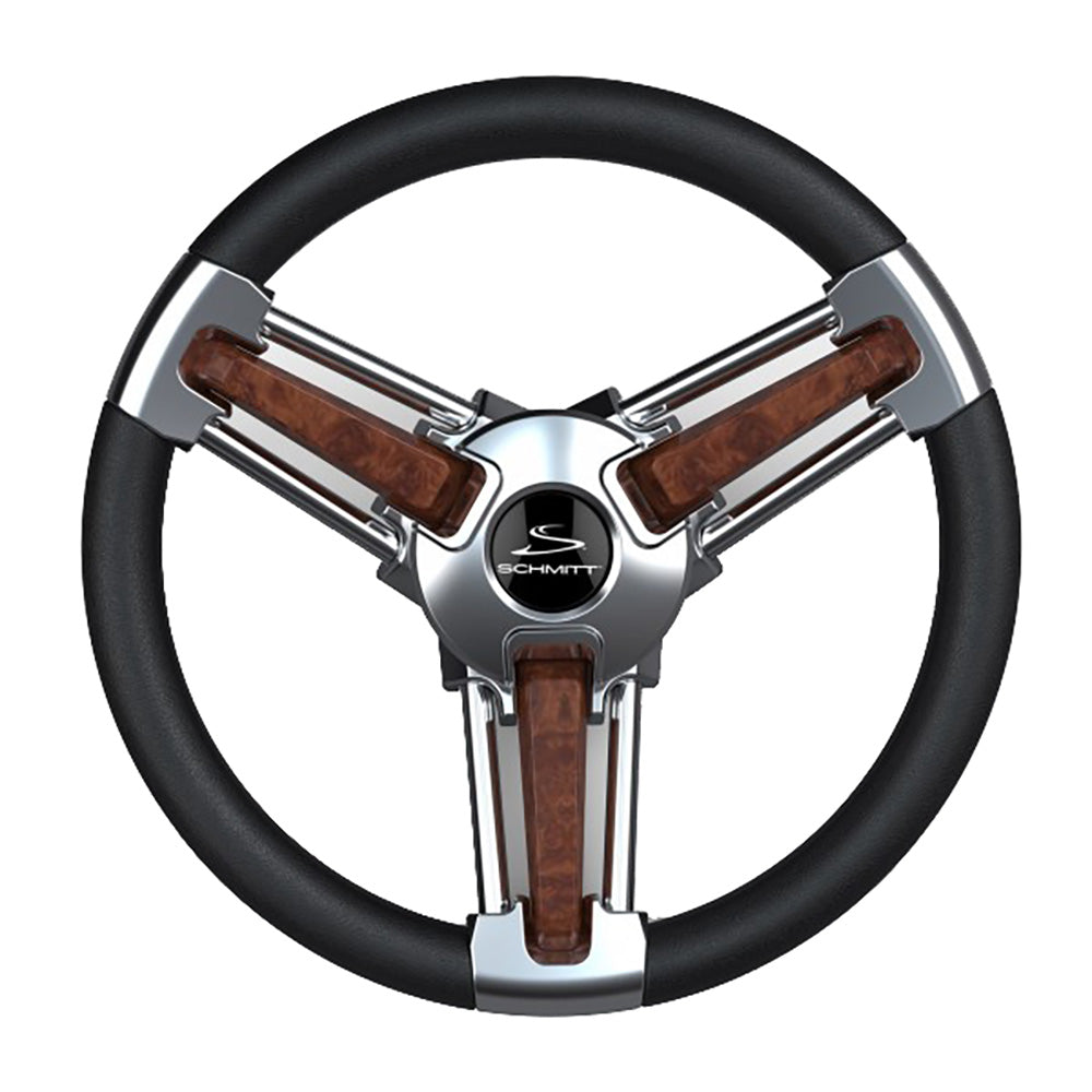 Schmitt Marine Burano 14-Inch Tapered Shaft Wheel with Burl Polyurethane Finish and Stainless Spokes