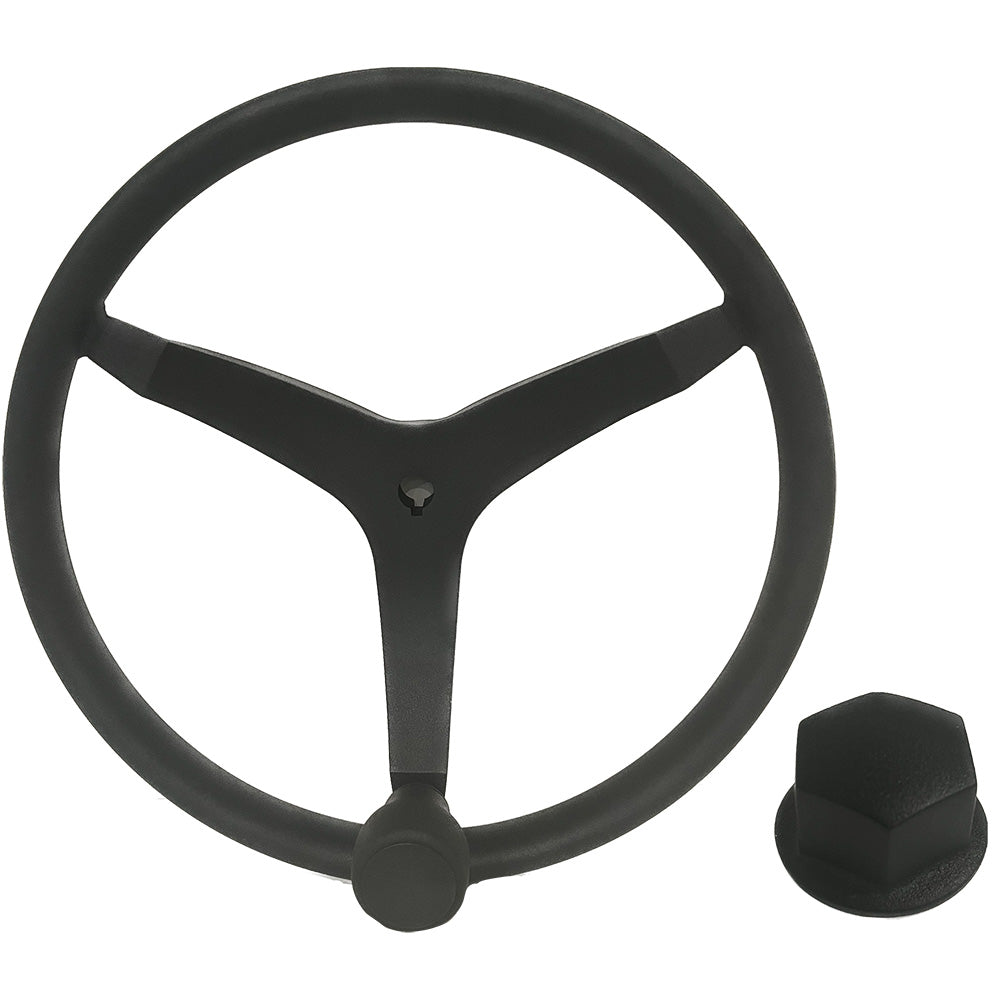 Uflex USA V46 13.5-Inch Stainless Steel Steering Wheel with Speed Knob and Chrome Nut – Black