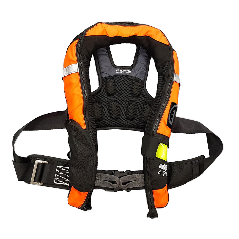 First Watch FW-40PRO Ergo Auto Inflatable PFD with Harness – Hi-Vis Orange & Black, Over 40 lbs Buoyancy
