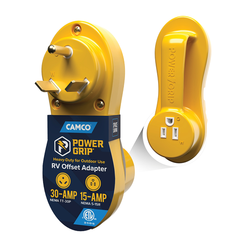 Camco PowerGrip 55134 Offset Adapter, 30-Amp Male to 15-Amp Female