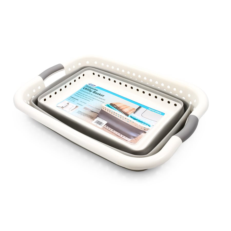 Camco 51903 Small Collapsible Utility Basket, White and Gray