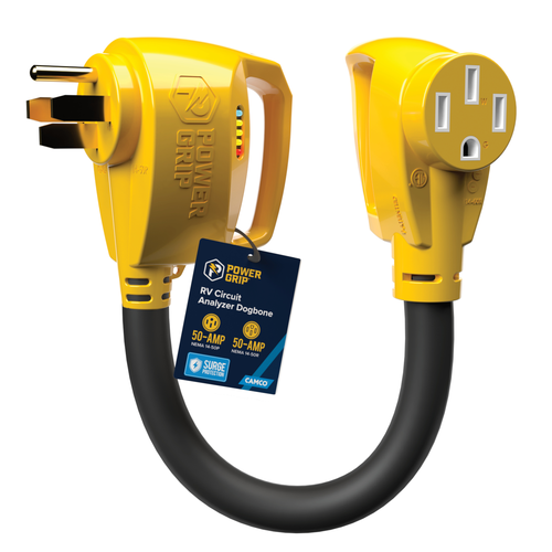 Camco PowerGrip 50-Amp Dogbone RV Extension Cord, 18-Foot, 50M/50F, Model 55464