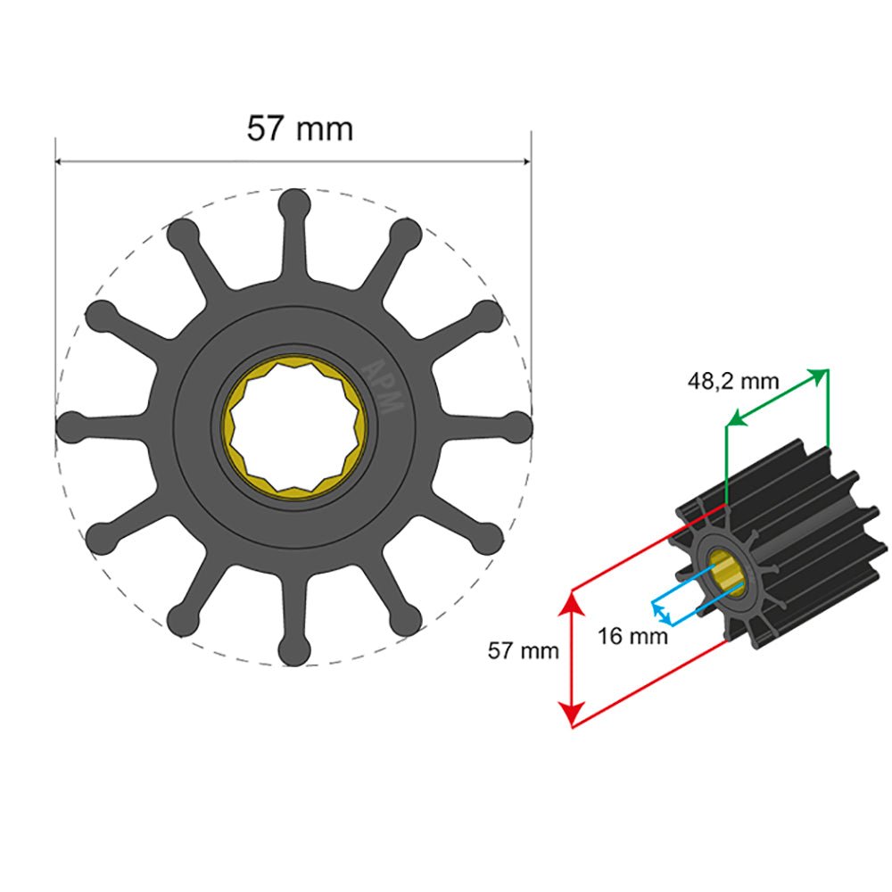 Albin Group Premium Impeller Kit 57 x 16 x 48.2mm - 12 Blade - Spline Insert - Marine Parts OnlyMarine Plumbing & VentilationAlbin Group