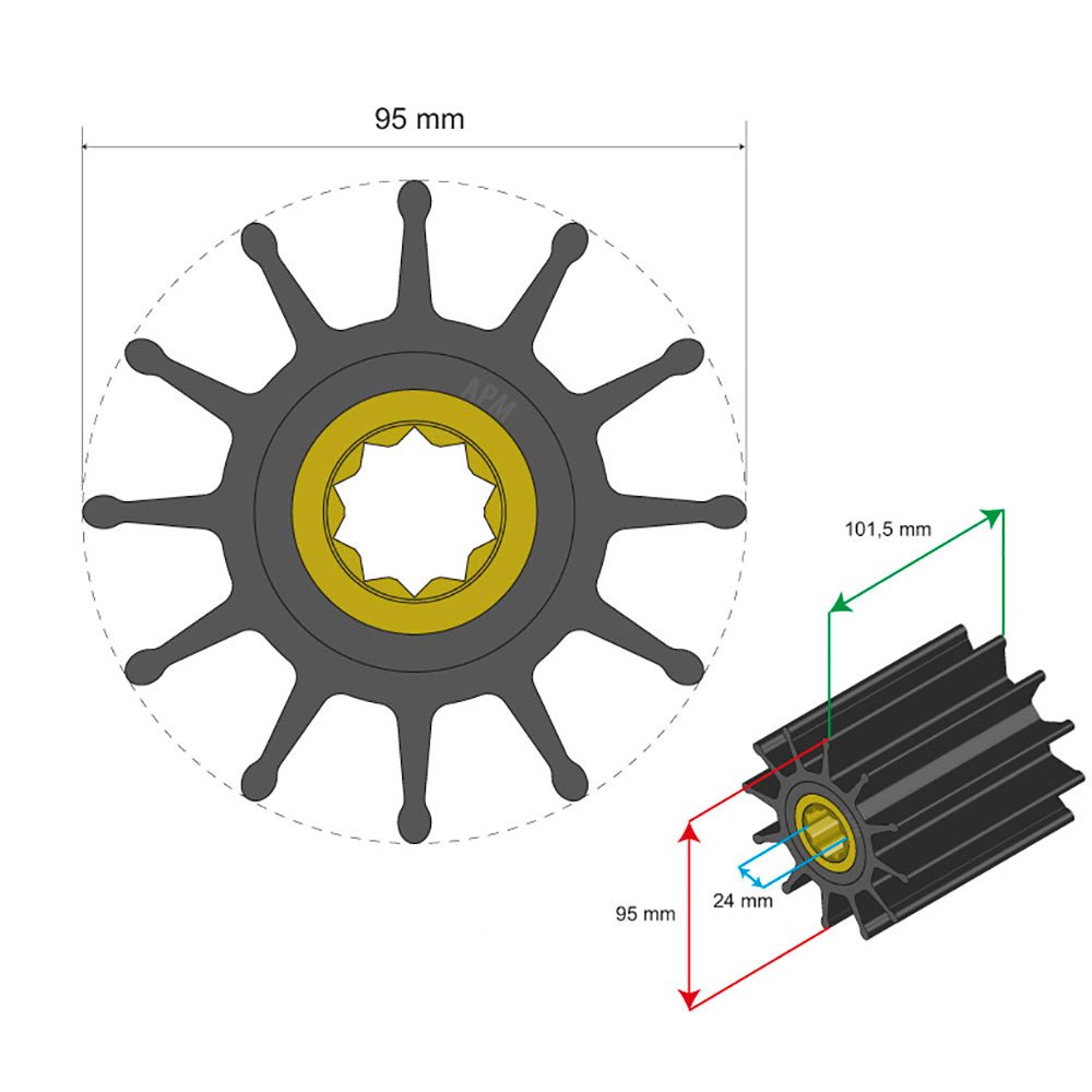 Albin Group Premium Impeller Kit 95 x 24 x 101.5mm - 12 Blade - Double Flat Insert - Marine Parts OnlyMarine Plumbing & VentilationAlbin Group