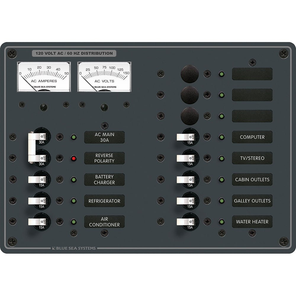 Blue Sea 8076 AC Main +11 Positions Toggle Circuit Breaker Panel - White Switches - Marine Parts OnlyElectricalBlue Sea Systems