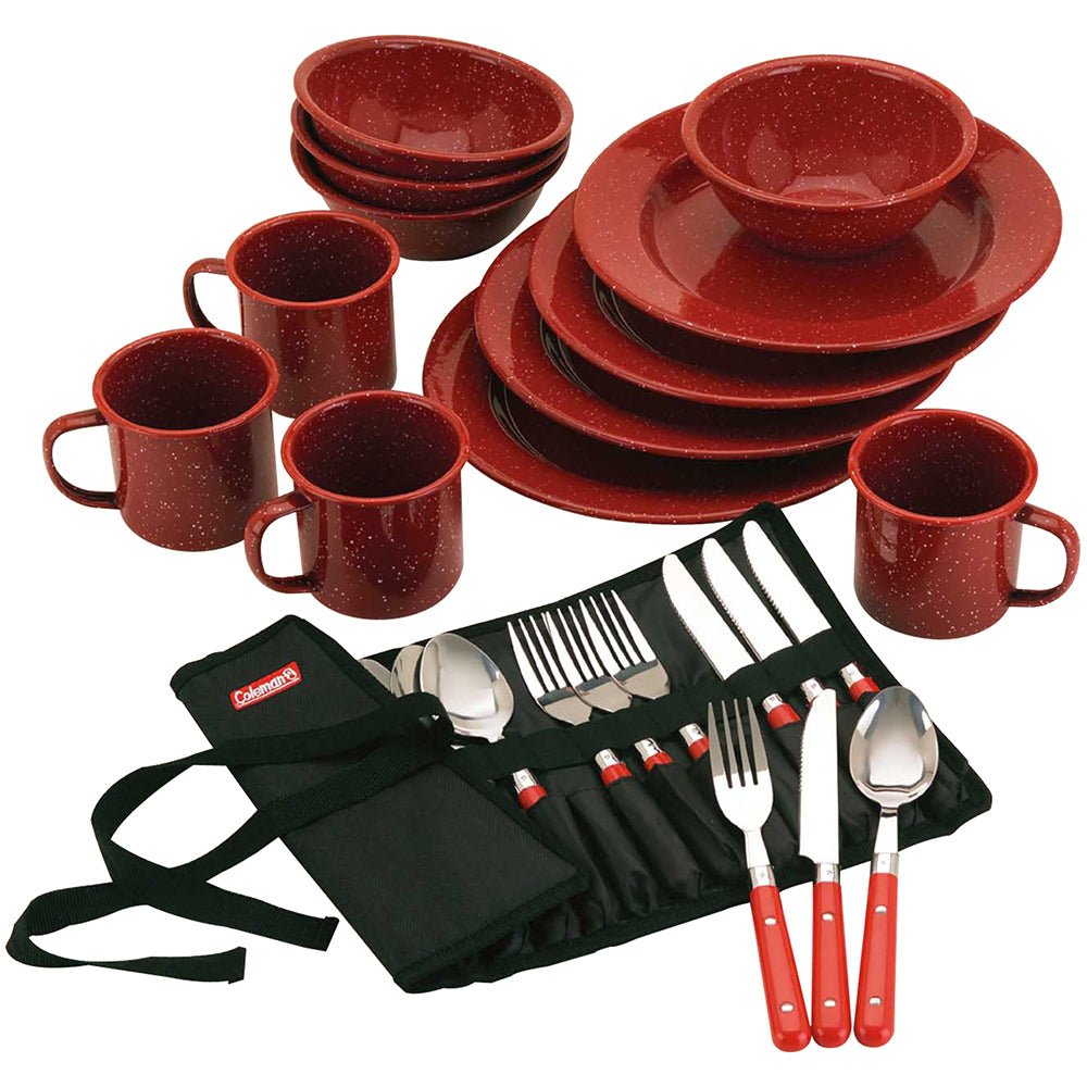 Coleman 24 - Piece Speckled Enamelware Cook Set - Red - Marine Parts OnlyCampingColeman