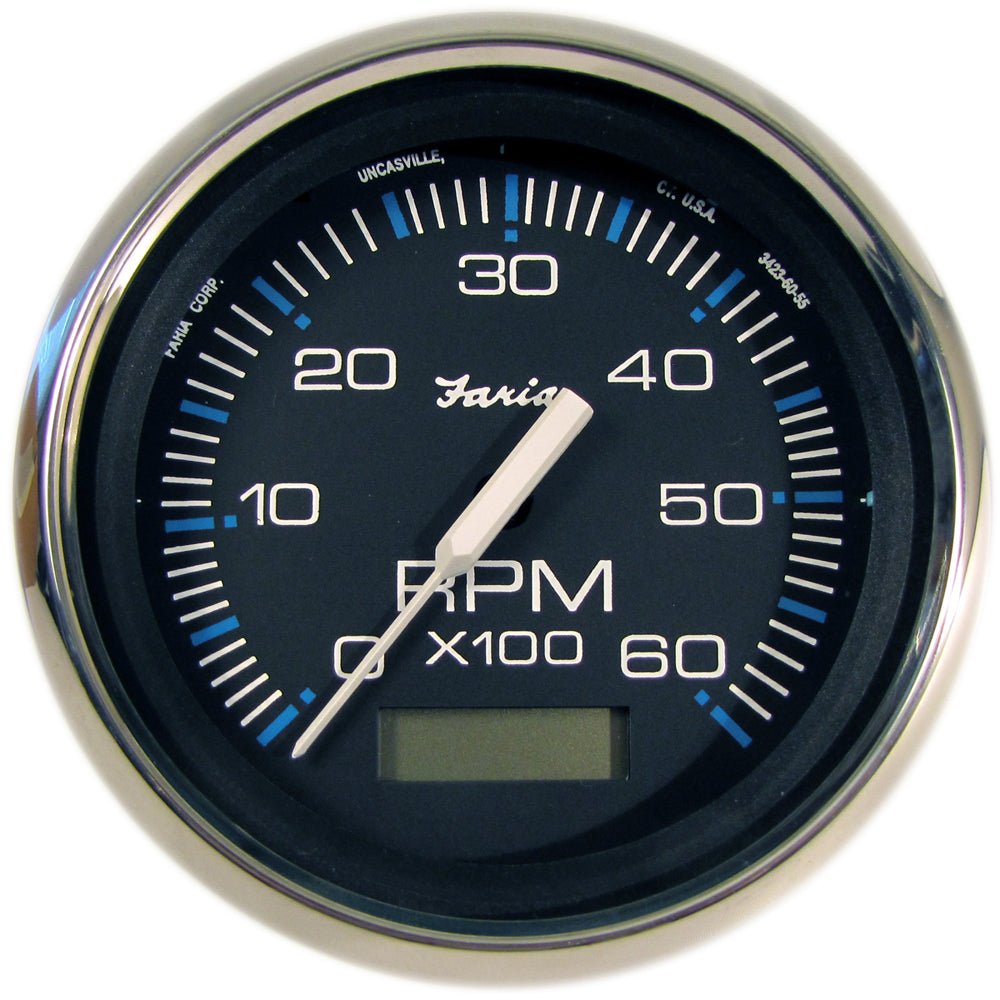 Faria Chesapeake Black 4" Tachometer w/Hourmeter - 6000 RPM (Gas) (Inboard) - Marine Parts OnlyMarine Navigation & InstrumentsFaria Beede Instruments