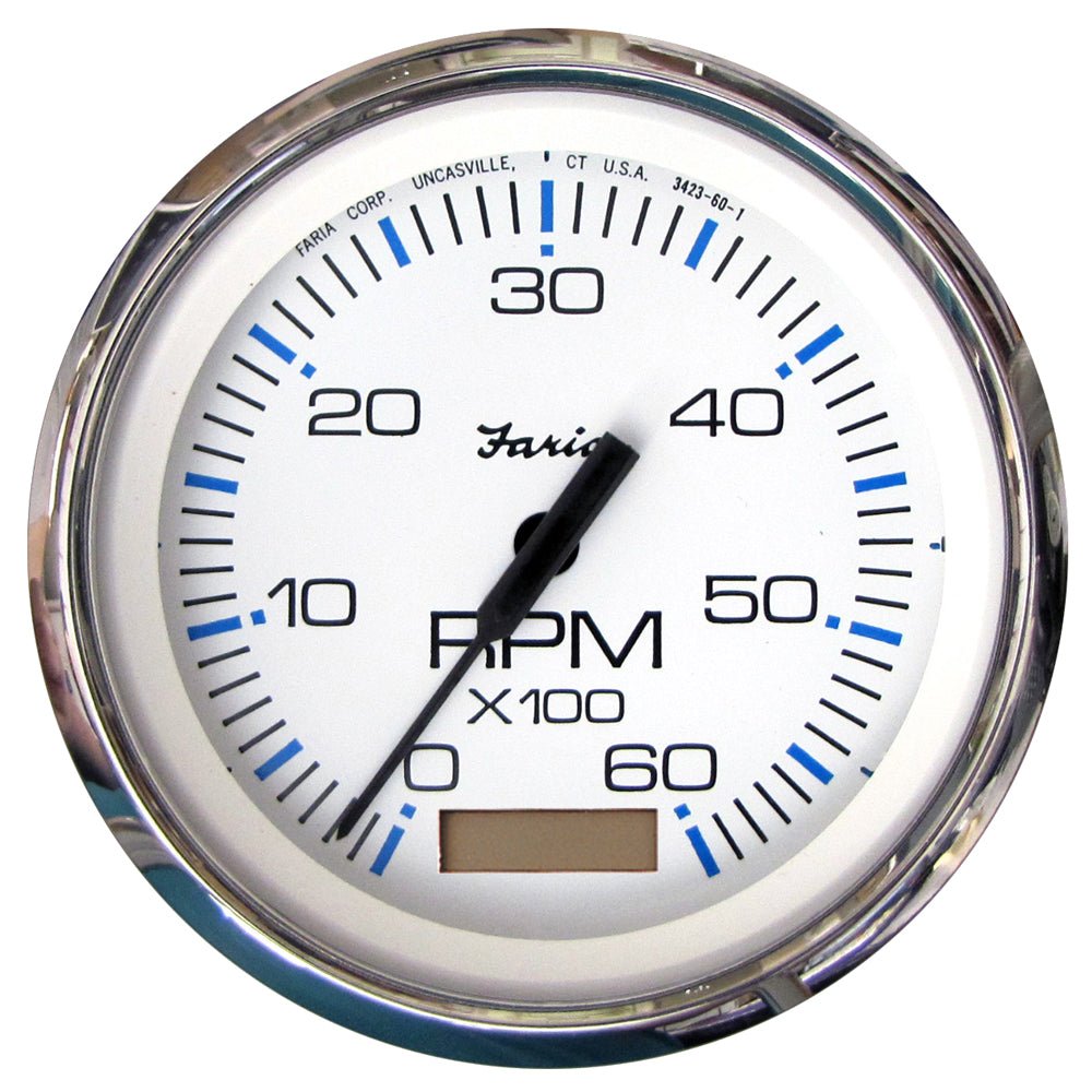 Faria Chesapeake White SS 4" Tachometer w/Hourmeter - 6000 RPM (Gas)(Inboard) - Marine Parts OnlyMarine Navigation & InstrumentsFaria Beede Instruments