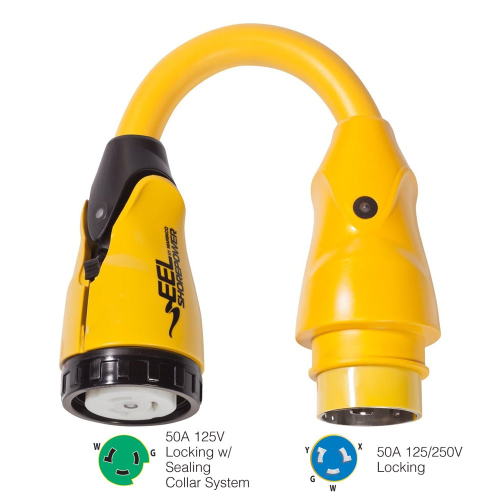 Marinco P504 - 503 EEL 50A - 125V Female to 50A - 125/250V Male Pigtail Adapter - Yellow - Marine Parts OnlyElectricalMarinco