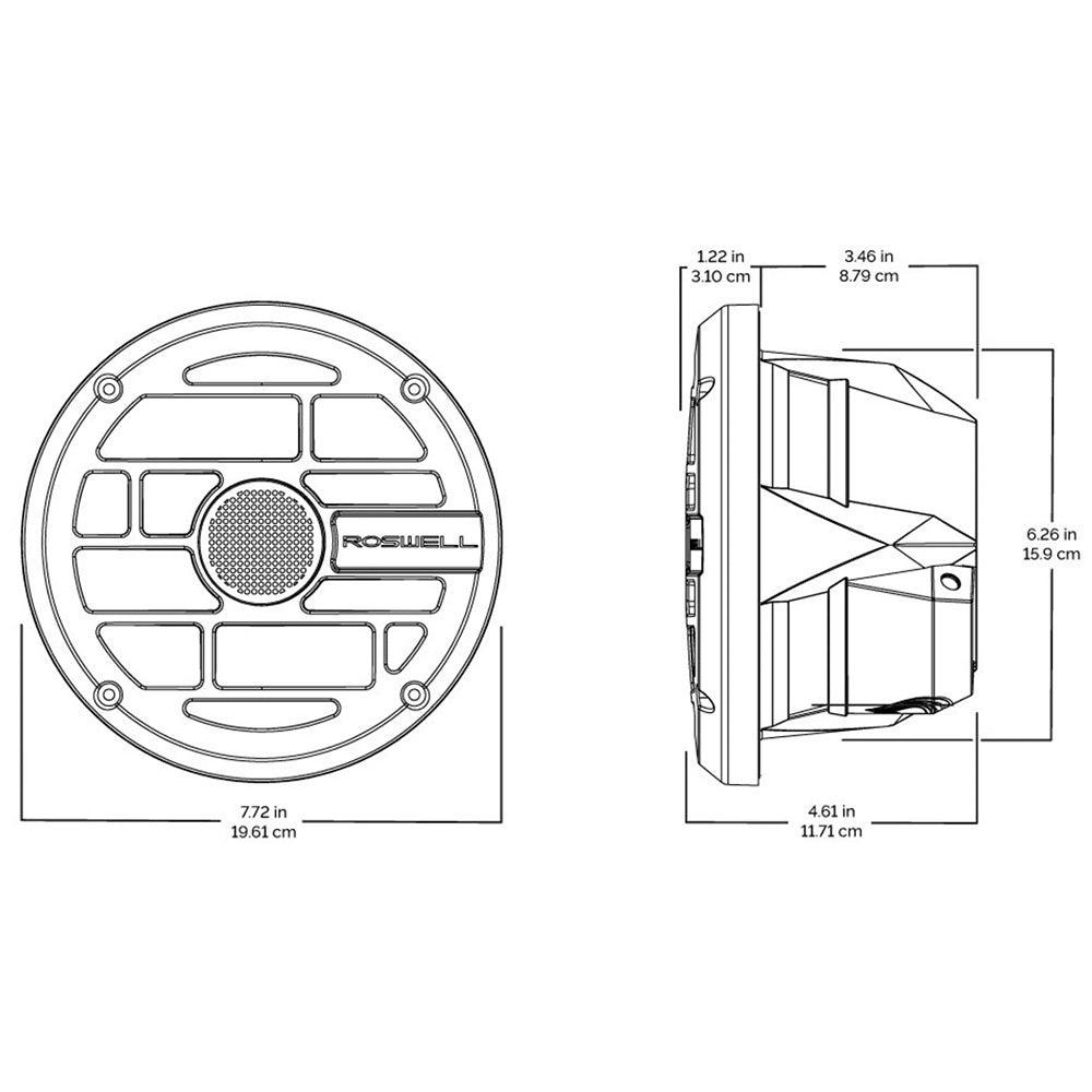 Roswell R Series 7.7” Marine Speakers - Anthracite Grille - 80W RMS & 160W Peak Power - Marine Parts OnlyEntertainmentRoswell Marine