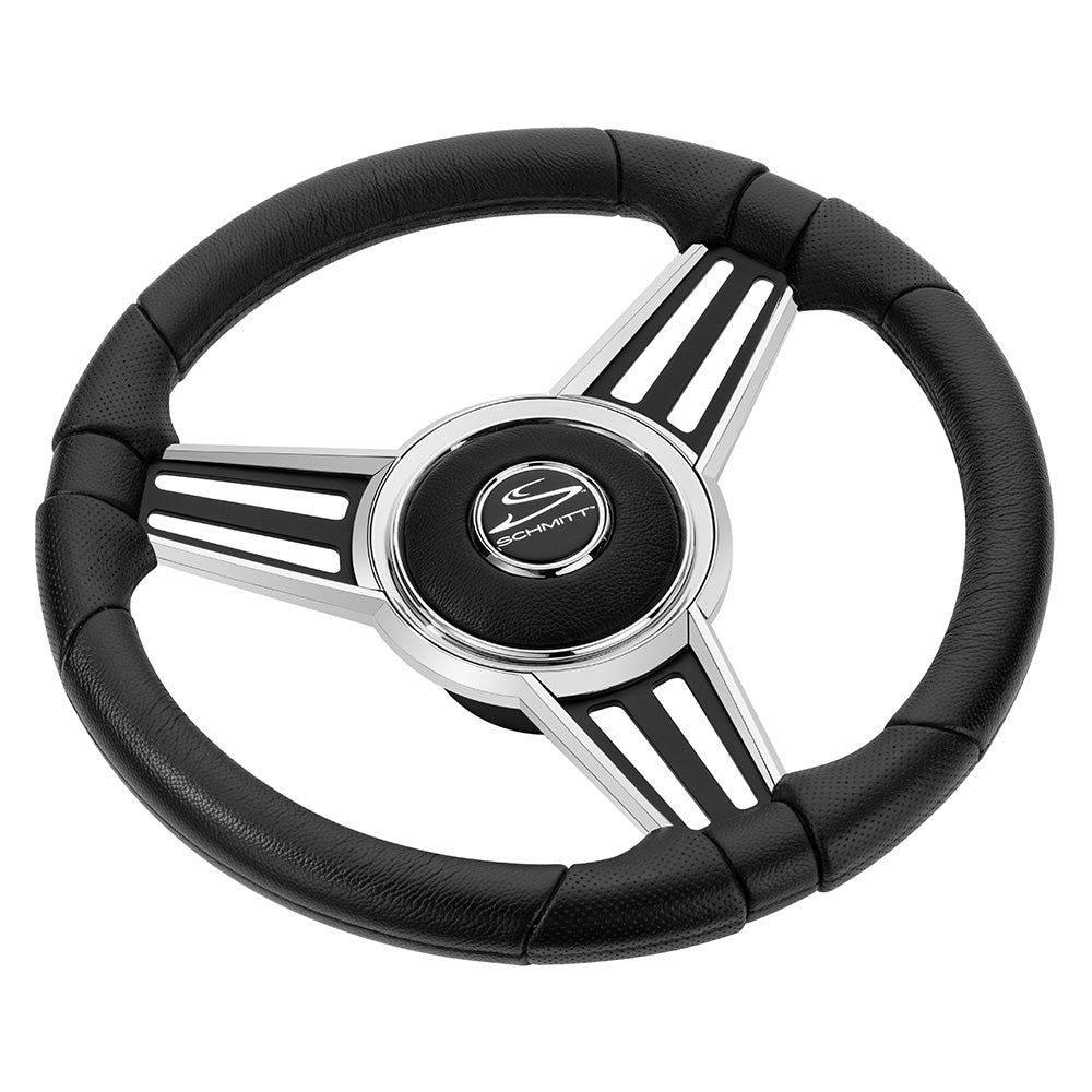 Schmitt Marine PU30 14" Wheel - Chrome Cap & Spoke Inserts - Black Spokes - 3/4" Tapered Shaft - Marine Parts OnlyMarine HardwareSchmitt Marine