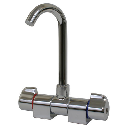 Scandvik Chrome Folding Spout Mixer with High-Reach Spout and 90-Degree Swivel