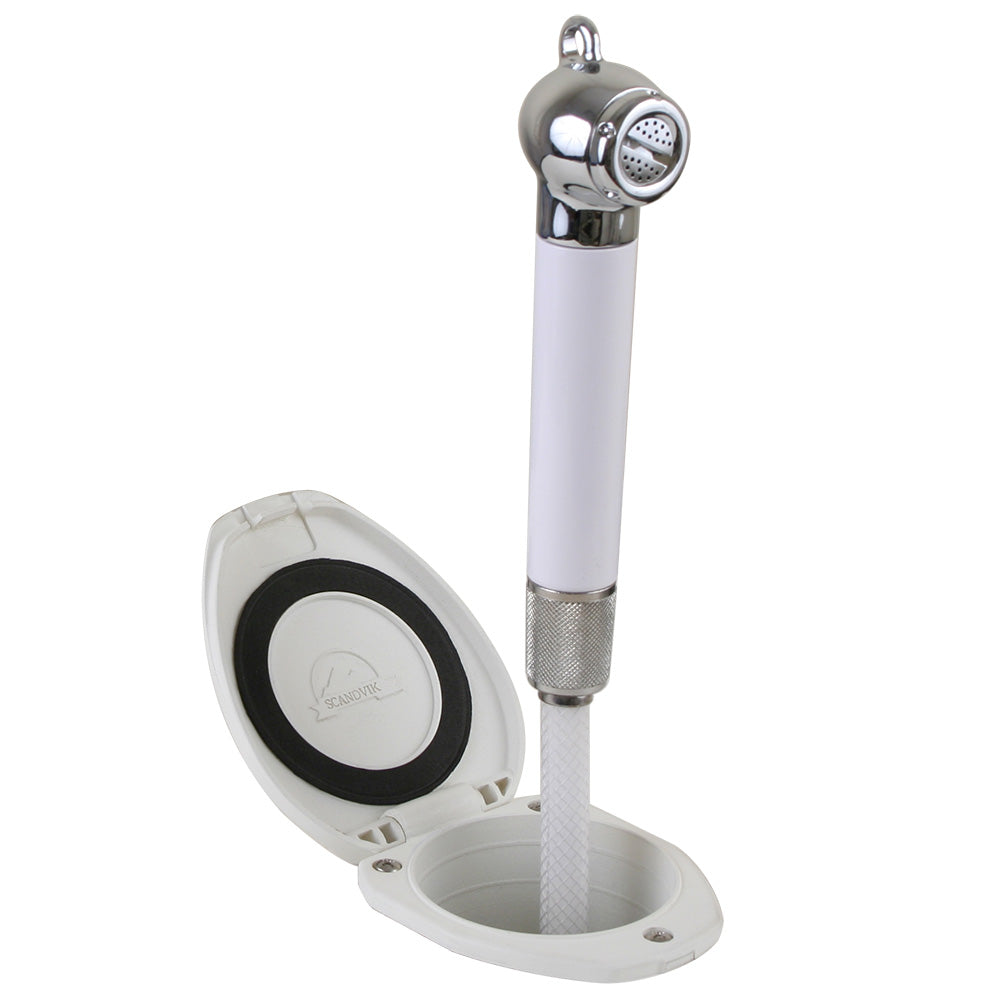 Scandvik Recessed Shower with 6 ft. White Hose and Push-Button - Easy Install Marine Shower Fixture