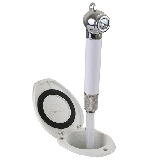 Scandvik Recessed Shower with 6 ft. White Hose and Push-Button - Easy Install Marine Shower Fixture