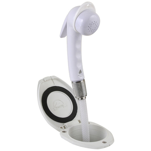 Scandvik Recessed Shower with 6-ft White Hose and Euro Trigger Sprayer – Easy Install, Durable ABS & Chrome Components
