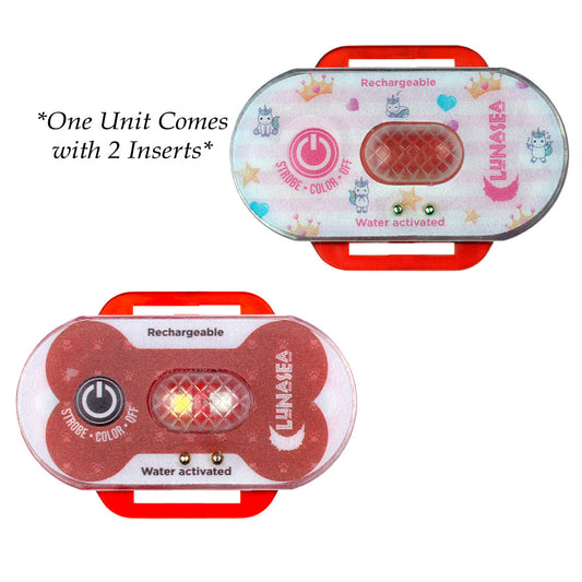 Lunasea Lighting Child & Pet Safety Water Activated Strobe Light - Red Case with Blue Attention Light, Rechargeable, Waterproof, Portable Safety Signal