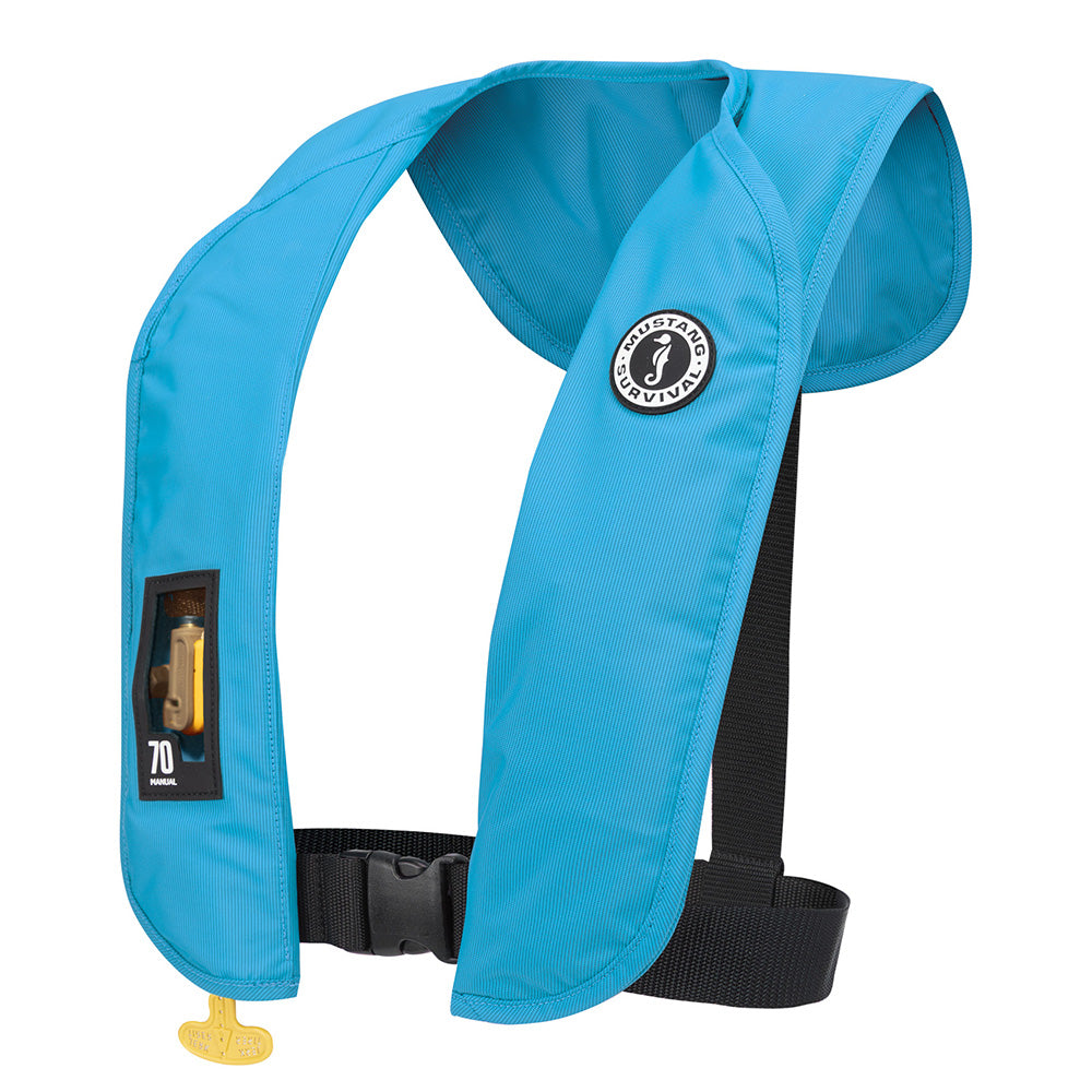 Mustang Survival MIT 70 Manual Inflatable PFD - Azure (Blue) - Lightweight, High-Visibility Life Vest for Boating and Water Sports