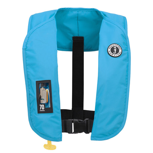 Mustang Survival MIT 70 Manual Inflatable PFD - Azure (Blue) - Lightweight, High-Visibility Life Vest for Boating and Water Sports