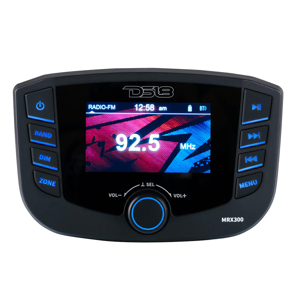 DS18 MRX300 Marine Headunit with TFT Screen, Bluetooth, RDS, 3 Zones, 4V Output - Water-Resistant Marine and Powersports Audio System