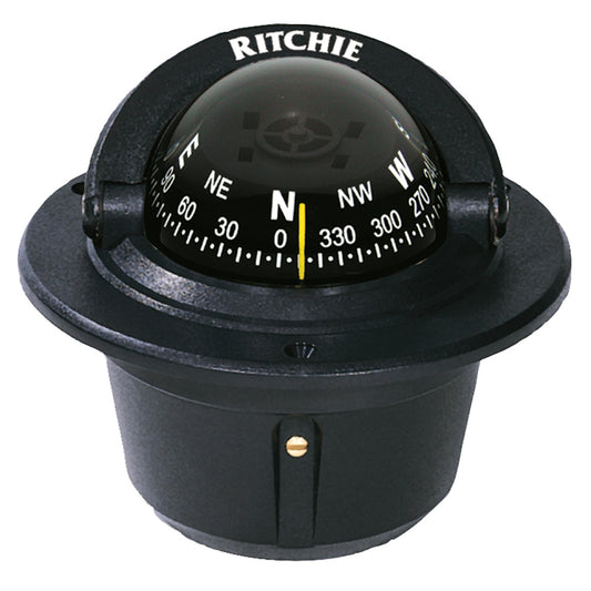 Ritchie F-50 Explorer Compass - Flush Mount Marine Navigation Instrument with Green Night Illumination and Built-in Deviations Adjustment