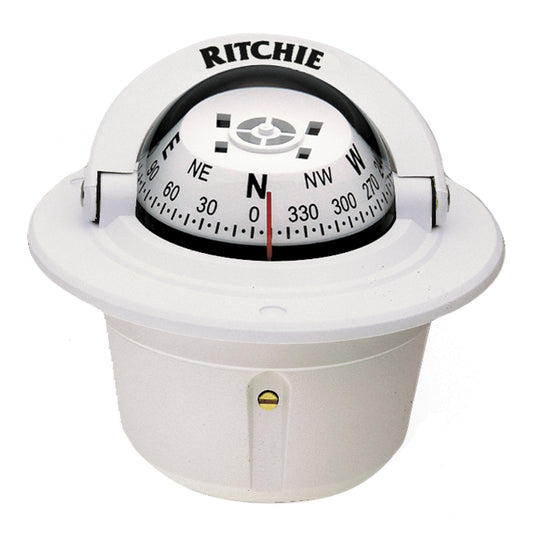 Ritchie F-50W Explorer Compass - Flush Mount Marine Navigation with Green Night Illumination and Accurate Deviation Adjustment