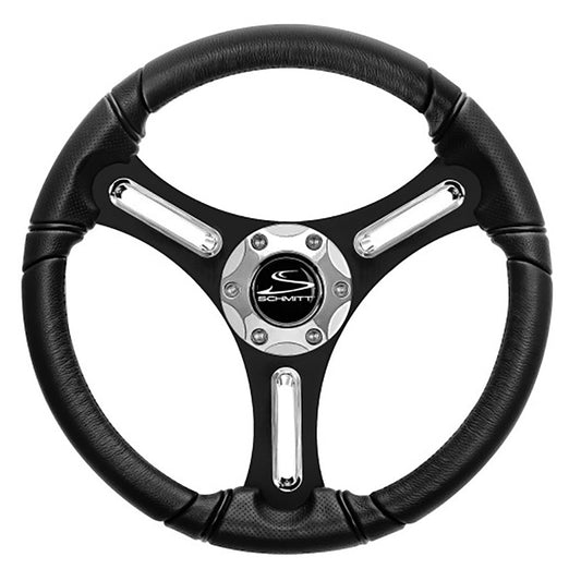 Schmitt Marine Torcello 14-Inch 03 Series Polyurethane Steering Wheel with Chrome Spoke Inserts and Cap - Black Brushed Spokes - 3/4 Inch Hub