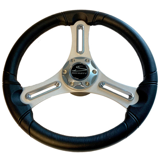 Schmitt Marine Torcello 14-Inch 03 Series Polyurethane Steering Wheel with Chrome Trim and Brushed Spokes
