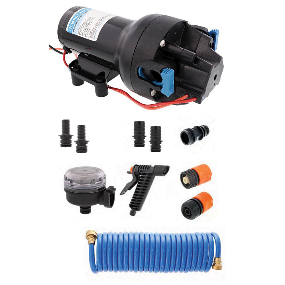 Jabsco HotShot HD5 Heavy-Duty Washdown Pump Kit with 25-Foot HoseCoil, 12V, 5 GPM, 70 PSI – P501J-119N-4A