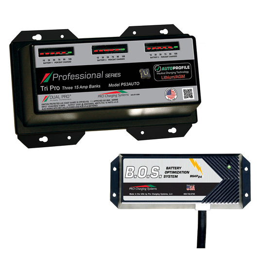 Dual Pro PS3 Auto 3-Bank Lithium/AGM Charger with 2-Bank B.O.S. Kit