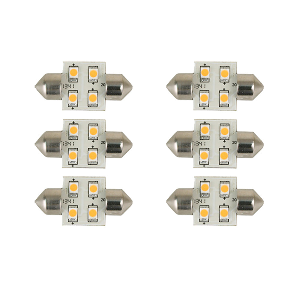 Scandvik 41161 Cool White LED Festoon Bulbs, 12/24 VDC, 6-Pack