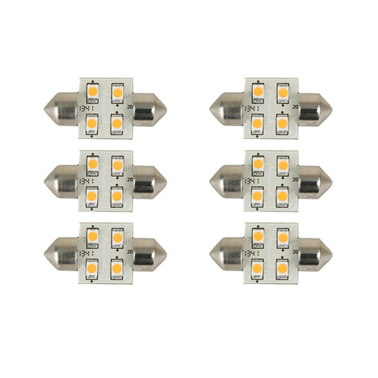 Scandvik 41161 Cool White LED Festoon Bulbs, 12/24 VDC, 6-Pack