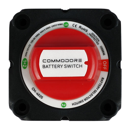 Commodore CM-402S 4-Position Compact Dual Battery Selector Switch, 12–32V DC