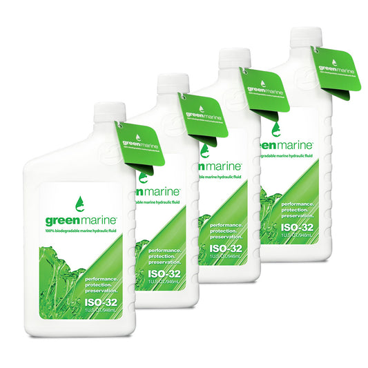 Power-Pole Green Marine ISO-32 Hydraulic Fluid 4-Pack - Eco-Friendly 1 Quart Bottles