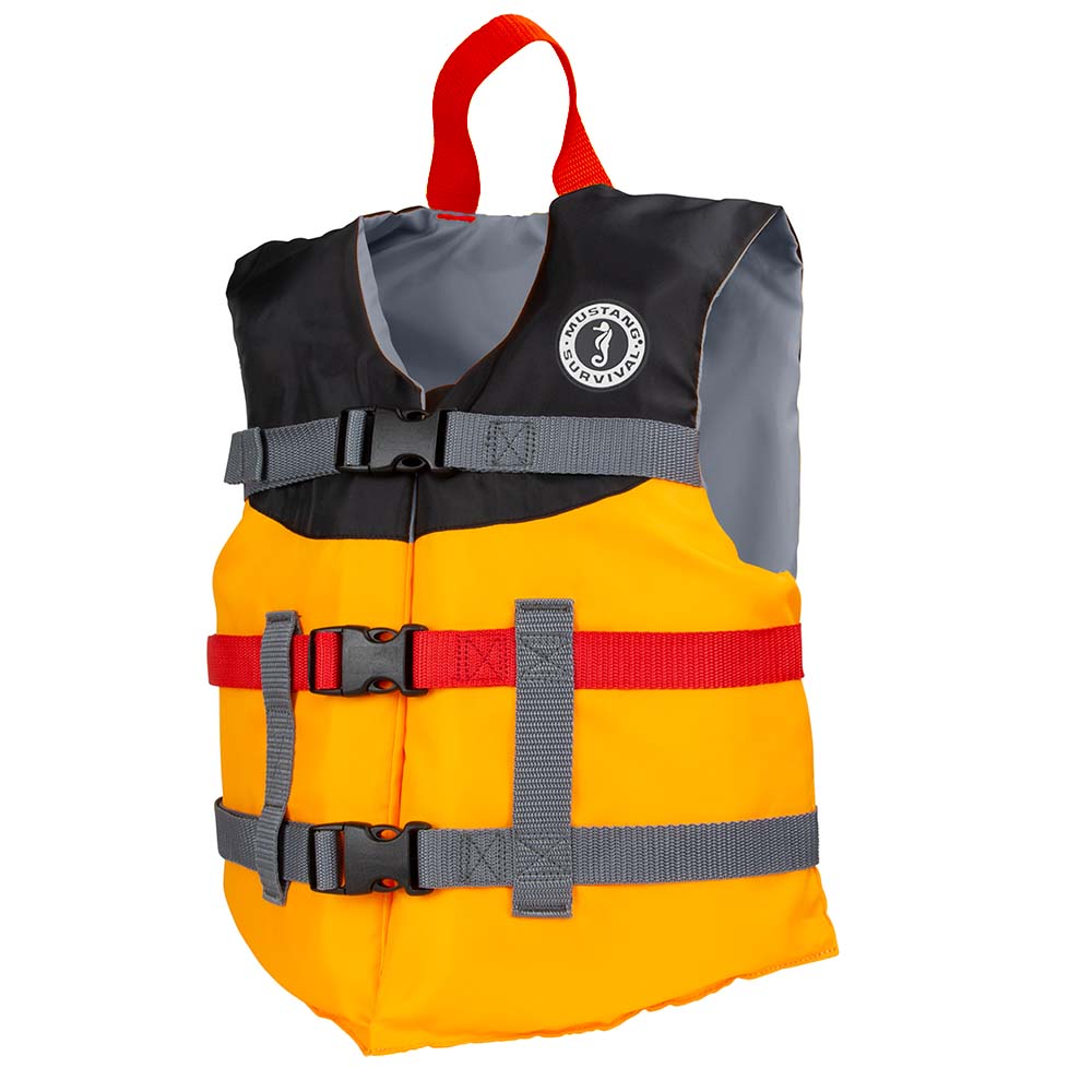 Mustang Survival Youth Livery Foam Vest - Mango/Black, Comfortable Front Entry PFD for Kids 50-90 lbs