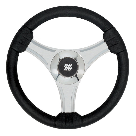Uflex Tavolara 13.8-Inch Black Polyurethane Boat Steering Wheel with Silver Spokes and X62 Hub