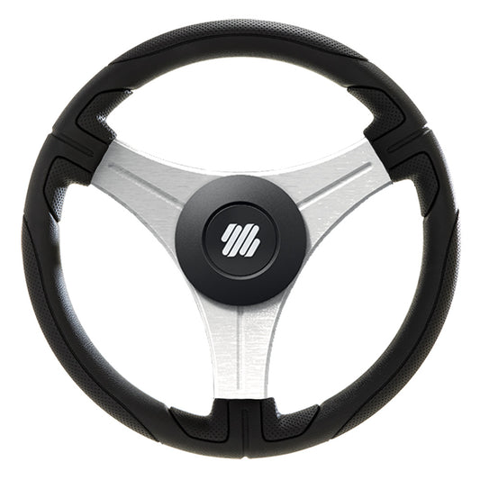 Uflex USA Ustica 13-Inch Steering Wheel with Black Polyurethane Grip and Silver Aluminum Spokes – X62 Hub Compatible