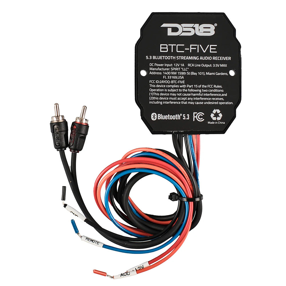 DS18 BTC-FIVE Universal Wireless Bluetooth 5.3 Audio Receiver – Long-Range, Water-Resistant Streaming for Marine, Powersports, and Off-Road Vehicles